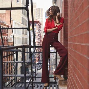 Sezane 'Francesca' Burgundy High Waisted Pants